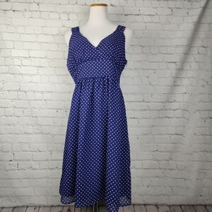 Gap London Crossover Dress 10 Polka Dot  Chiffon Blue White